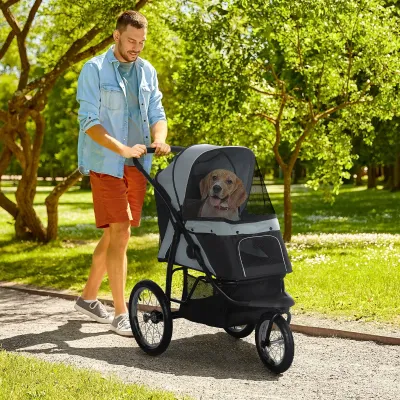 Hundewagen, Hundebuggy, Jogger bis 20 kg, klappbar, Sonnenschutz, Netzfenster, Ablagekorb, grau, 111 x 58 x 107 cm