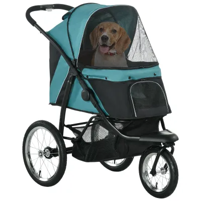 Hundewagen, Hundebuggy, Jogger, bis 20 kg, klappbar, Sonnenschutz, Netzfenster, Ablagekorb, grün, 111 x 58 x 107 cm