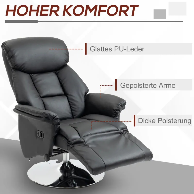 Relaxsessel Schwarz | Liegefunktion, Fussstütze, 360° drehbar, optional Montageservice