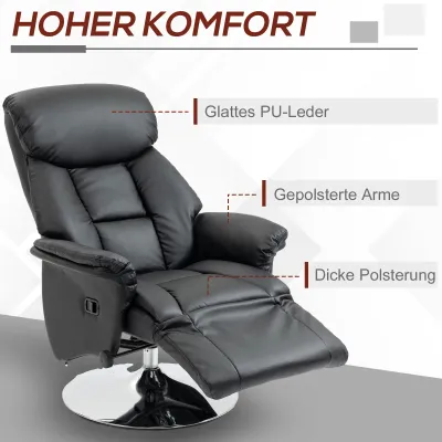Relaxsessel Schwarz | Liegefunktion, Fussstütze, 360° drehbar, optional Montageservice