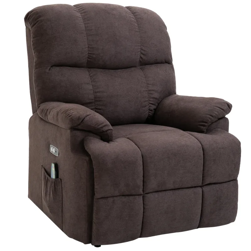 Relaxsessel mit Aufstehhilfe, 160° verstellbare Rückenlehen, Massage- und Wärmefunktion, 83 cm x 95 cm x 105 cm, Braun