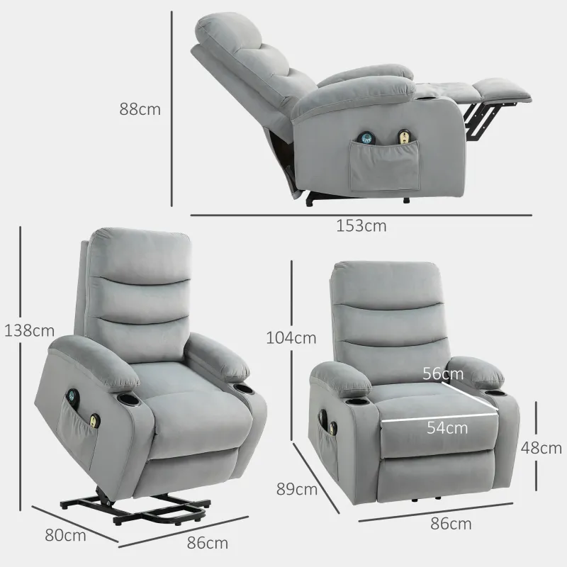 Aufstehsessel Grau | Massage, Heizung, Samteffekt, optional Montageservice
