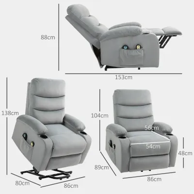 Aufstehsessel Grau | Massage, Heizung, Samteffekt, optional Montageservice