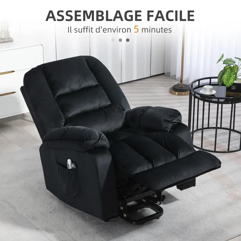 Elektrischer Aufstehsessel Schwarz | 8 Massagepunkte, Wärme, optional Montageservice