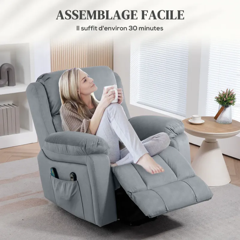 Elektrischer Aufstehsessel Grau | Massage, Wärme, 135° Neigung, optional Montageservice