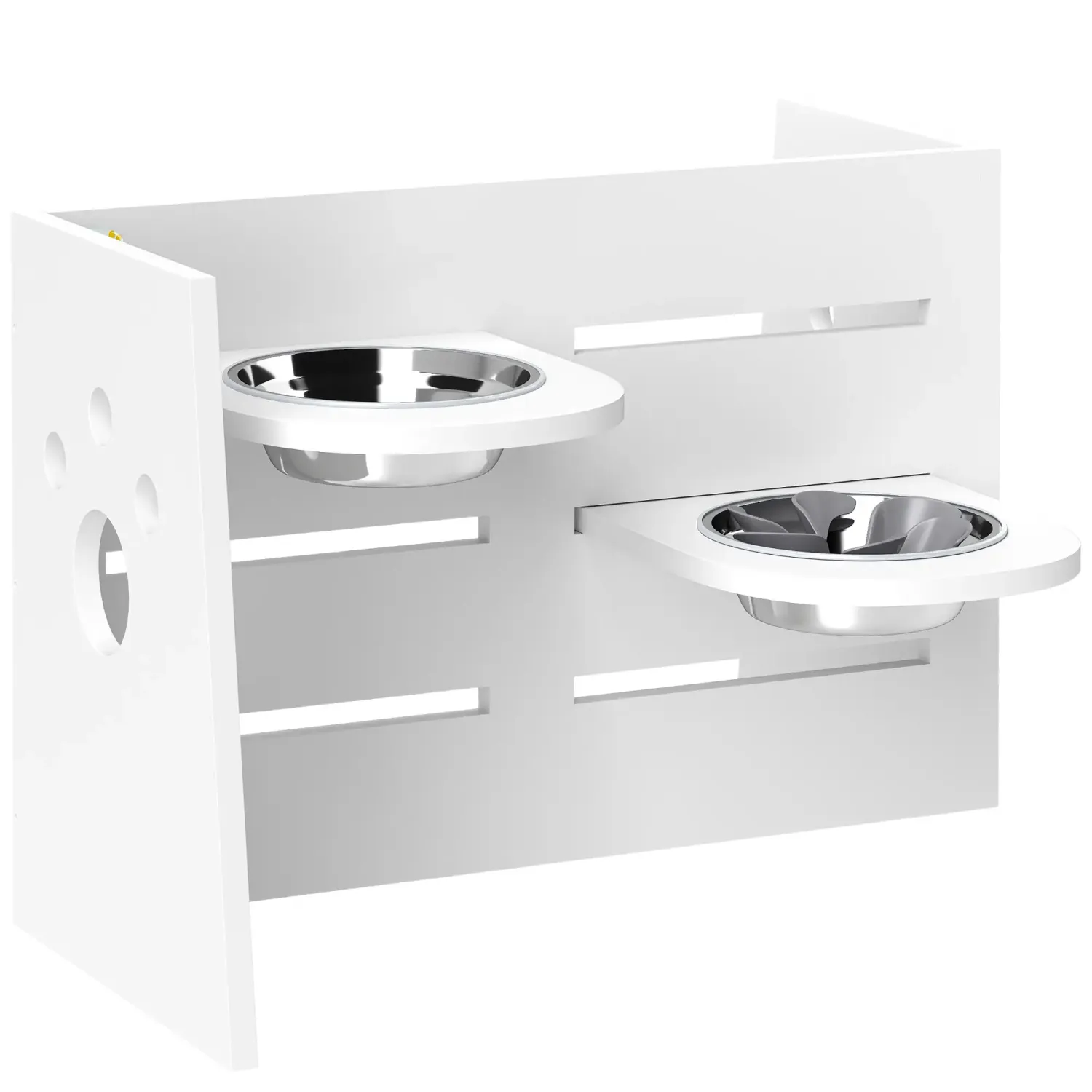 Hundefutter-Station verstellbare Futternäpfe mit separatem Design, 2 Edelstahlschüsseln, Anti-Schling-Einsatz, Weiss