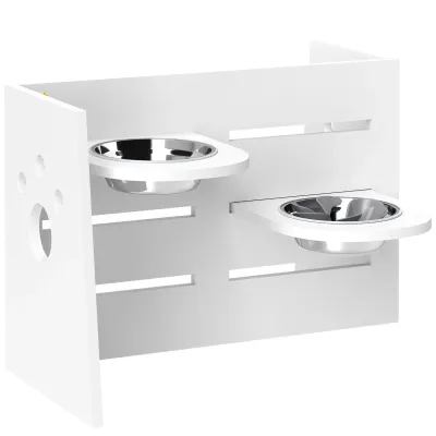 Hundefutter-Station verstellbare Futternäpfe mit separatem Design, 2 Edelstahlschüsseln, Anti-Schling-Einsatz, Weiss
