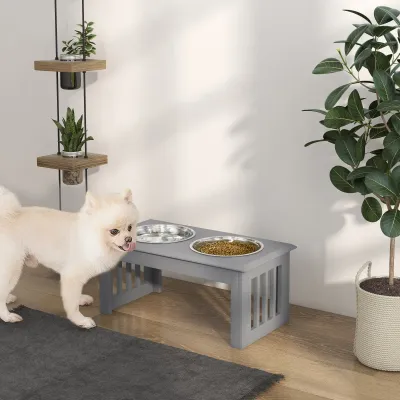 Hunde-Futterstation – 2 Edelstahlnäpfe, rutschfest, Grau