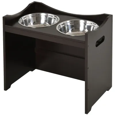 Hunde / Katzen Fressnapf Futterstation MDF Edelstahl Dunkelbraun