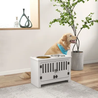 Erhöhte Futterstation – grosse Hunde, 2 Edelstahlnäpfe, Weiss
