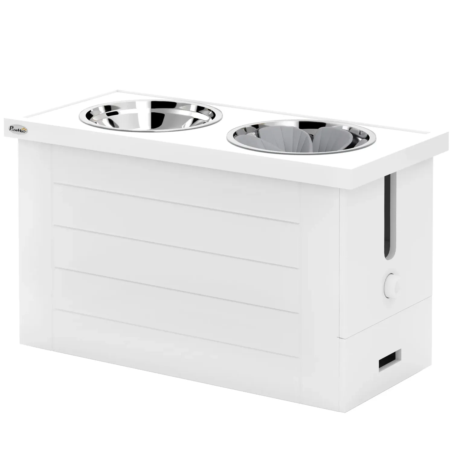 Erhöhte Futterstation mit Slow Feeder Matte, 3 Edelstahlnäpfe, Weiss