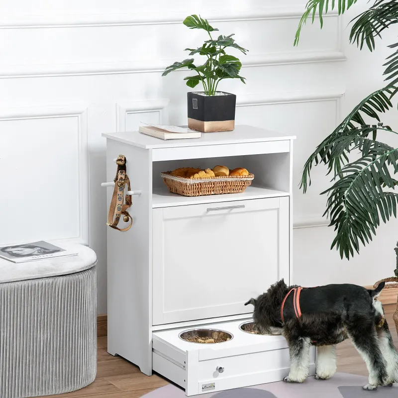 All-in-One Futterstation Hunde – Aufbewahrung, Futterschüsseln, Weiss