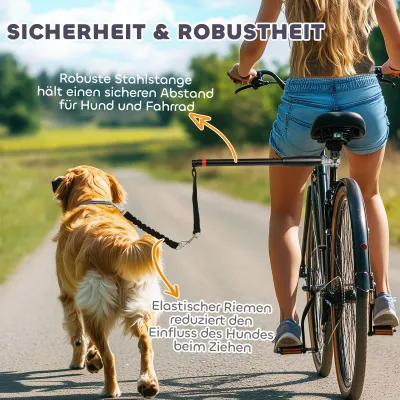 Velo-Fahhrad-Hundeleine – elastisches Seil, Stahlrohr, 124cm, Schwarz