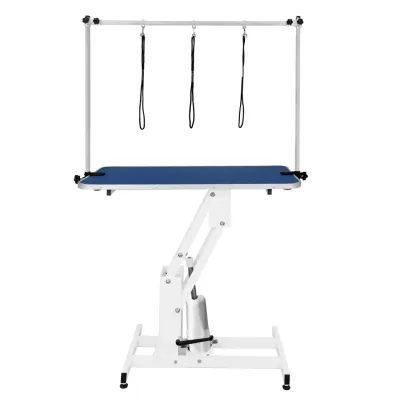 Hydraulischer Trimmtisch Pflegetisch Grooming Table Höhenverstellbar für grössere Haustiere weiss-blau
