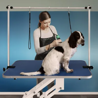 Hydraulischer Trimmtisch Pflegetisch Grooming Table Höhenverstellbar für grössere Haustiere weiss-blau