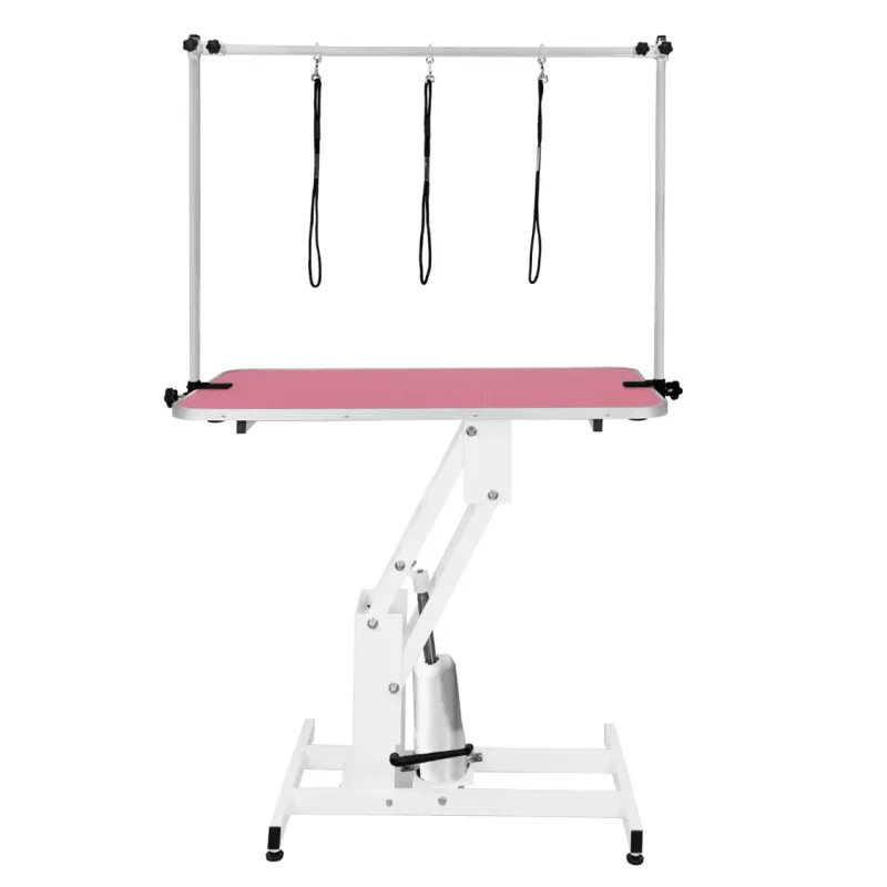Hydraulischer Trimmtisch Pflegetisch Grooming Table Höhenverstellbar für grössere Haustiere weiss-rosa