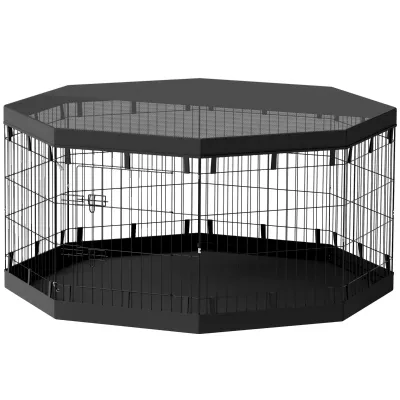 Welpenauslauf, Freilaufgehege, 76 cm hoch/ca. 2,5 m², 8 Paneele, Bodenplane, Kombi-Netz
