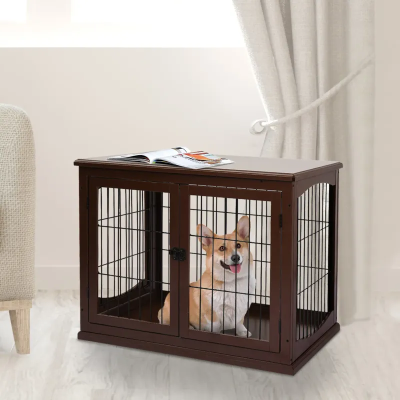 Heim-Hundebox – 2 Eingänge, abschliessbar, MDF, Schwarz (58,4x81,3x66cm)