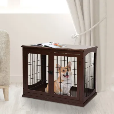 Heim-Hundebox – 2 Eingänge, abschliessbar, MDF, Schwarz (58,4x81,3x66cm)