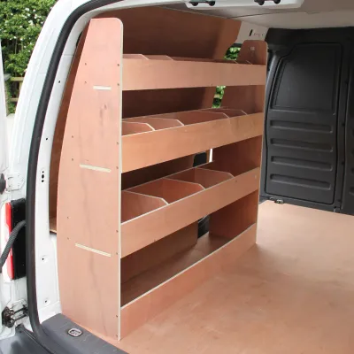 VW Caddy Fahrzeugeinrichtung – Regal aus 12 mm Birkensperrholz, 3 Regale, 14 Fächer, 122 x 122,5 x 30 cm