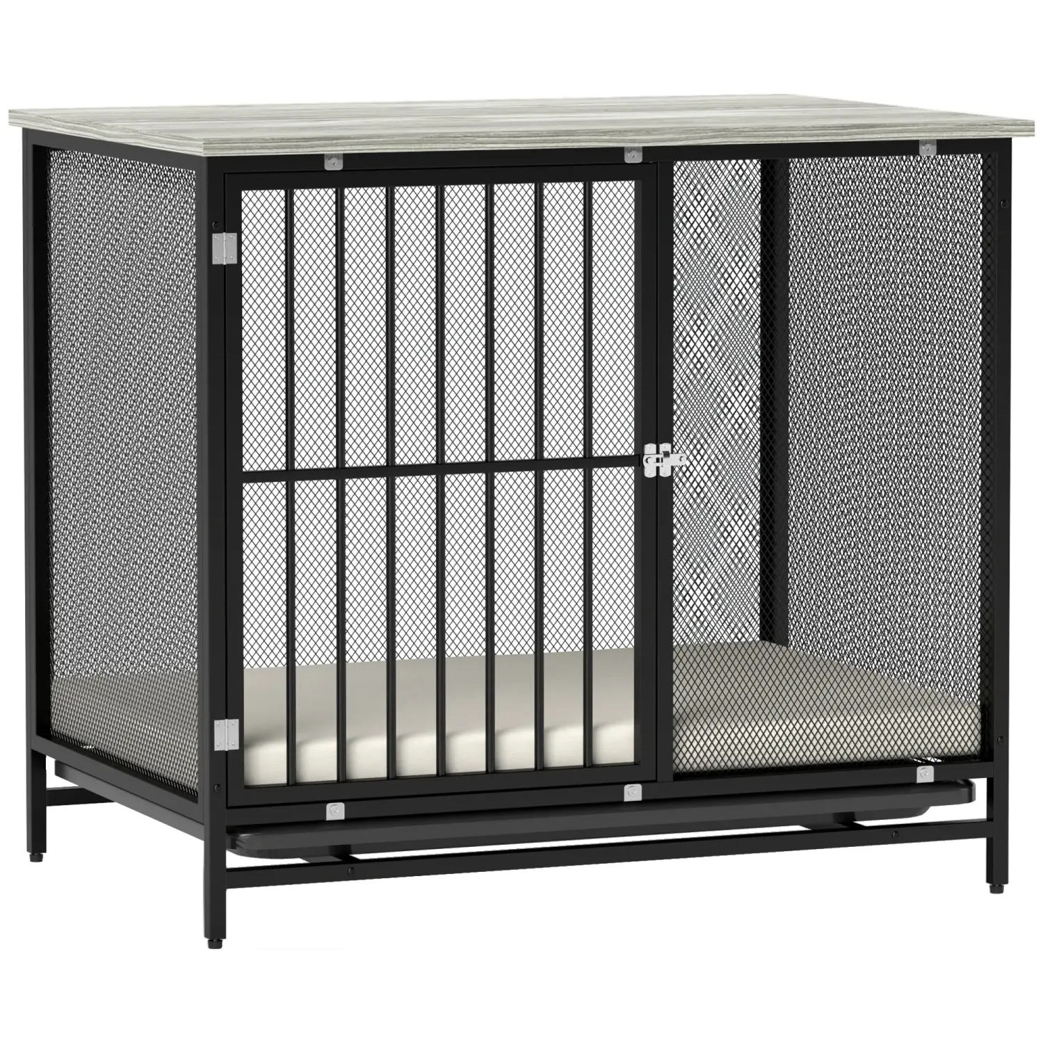 Heim-Hundebox, Hundekäfig mit gepolsterter Liegefläche, 80x55x71 cm, Eiche/Schwarz