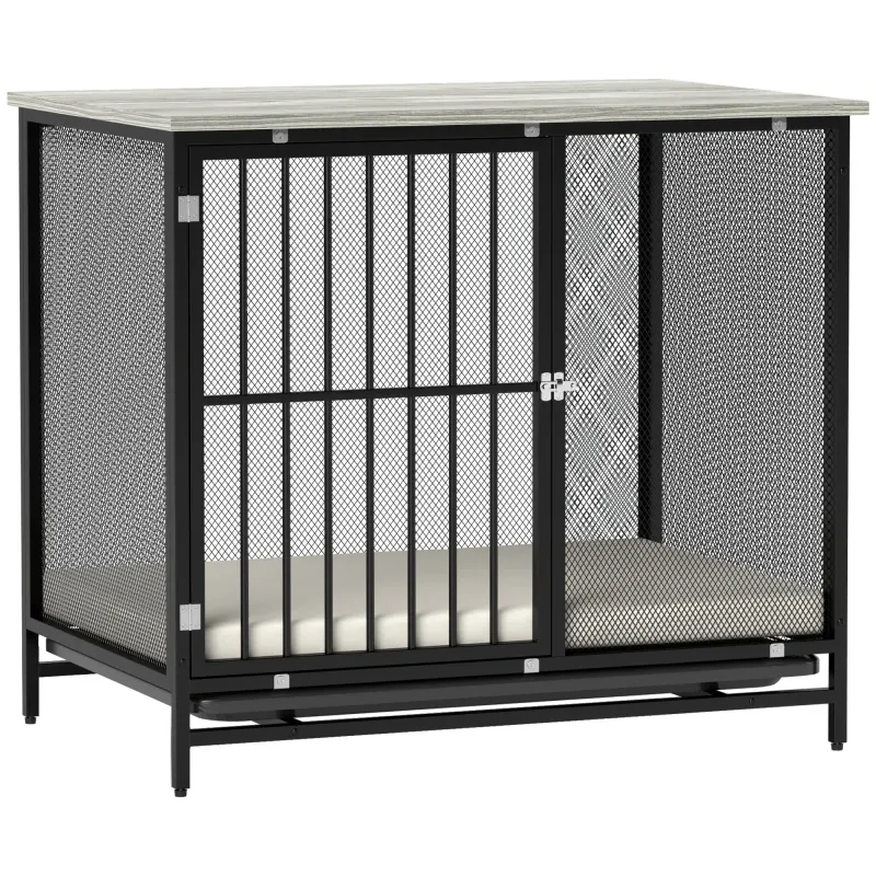 Heim-Hundebox, Hundekäfig mit gepolsterter Liegefläche, 80x55x71 cm, Eiche/Schwarz