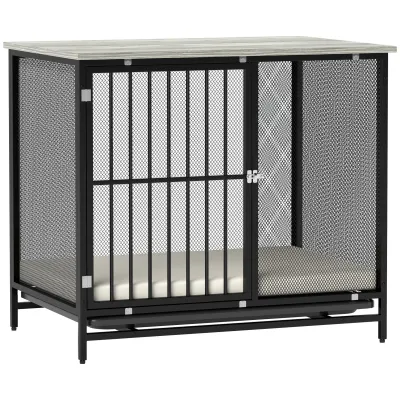 Heim-Hundebox, Hundekäfig mit gepolsterter Liegefläche, 80x55x71 cm, Eiche/Schwarz