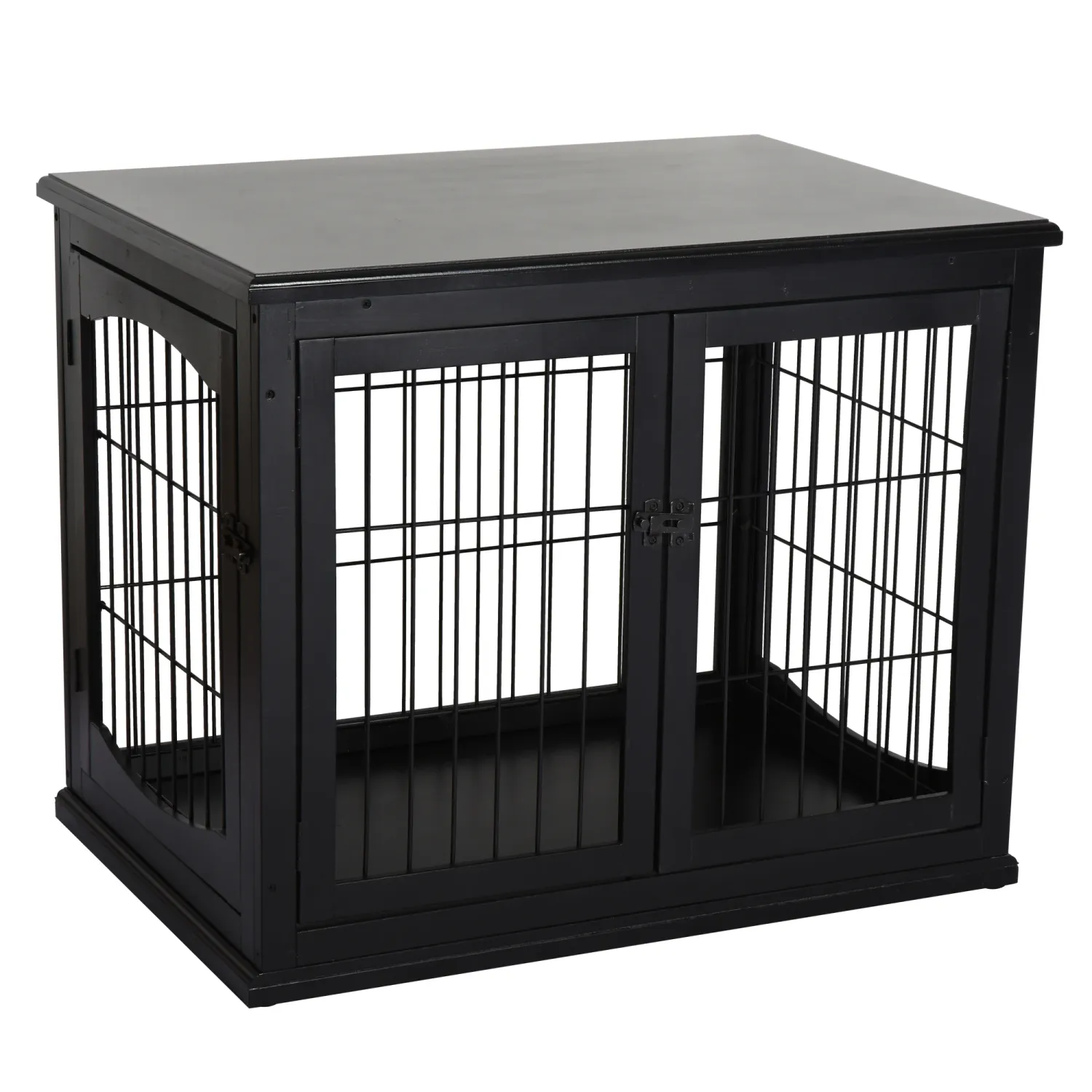 Heim-Hundebox für Zuhause 2 Türen Hundehütte Haustier MDF Metall Schwarz Hundekäfig