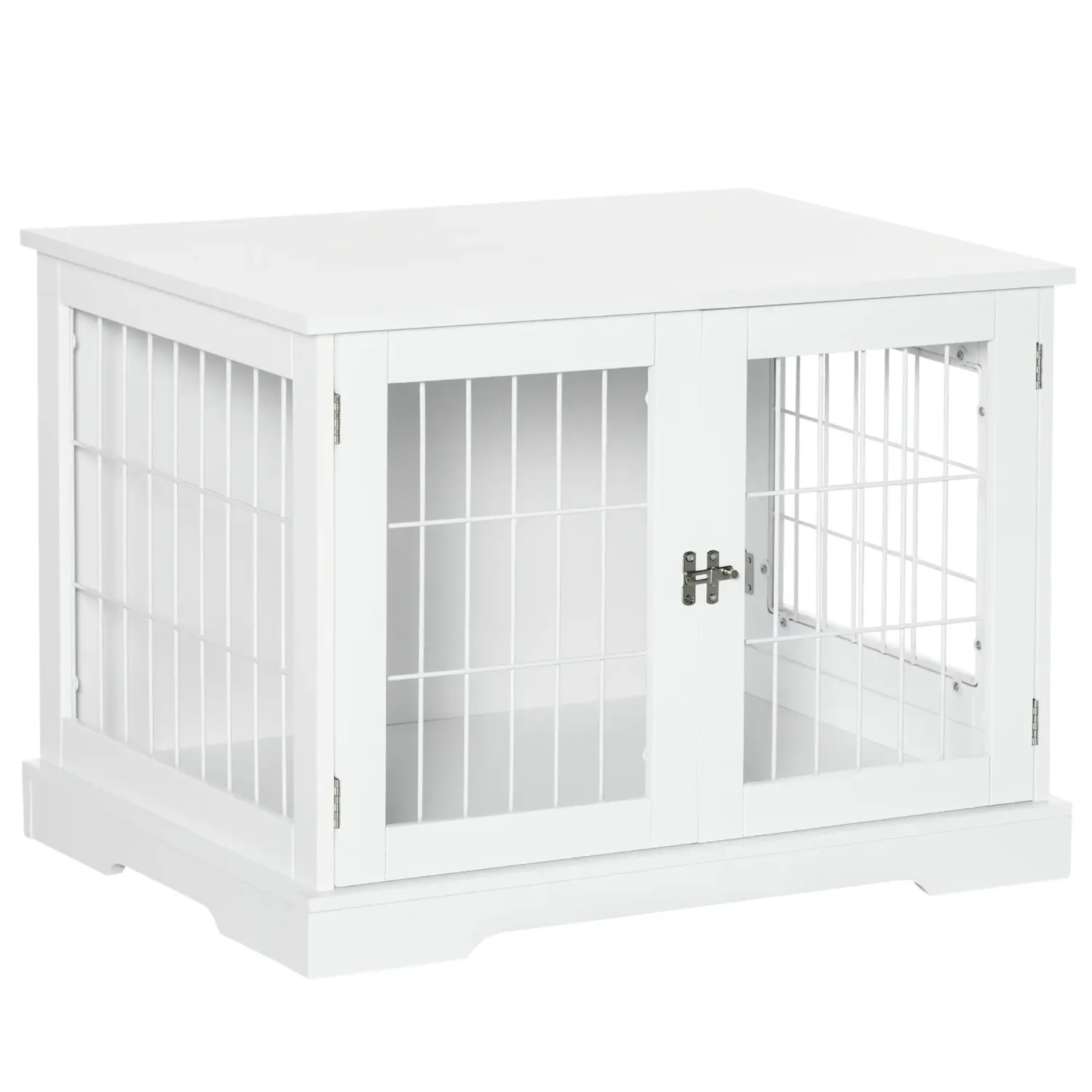 2 in  1 Heim-Hundebox, Hundekäfig &amp; Beistelltisch mit 2 verriegelbaren Türen - weiss
