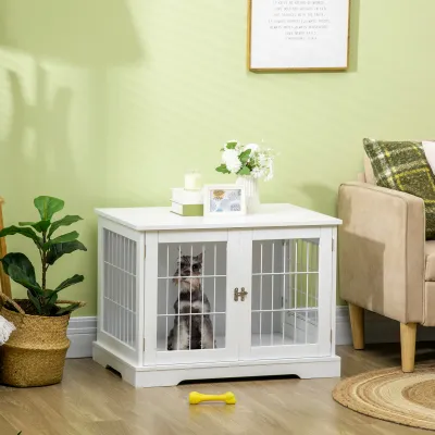 2 in 1 Heim-Hundebox, Hundekäfig Beistelltisch Weiss – Stilvoll & Praktisch