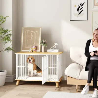 Hundebox, Hundekäfig Weiss/Grau (86x60x70 cm) – Kissen &amp; Belüftung