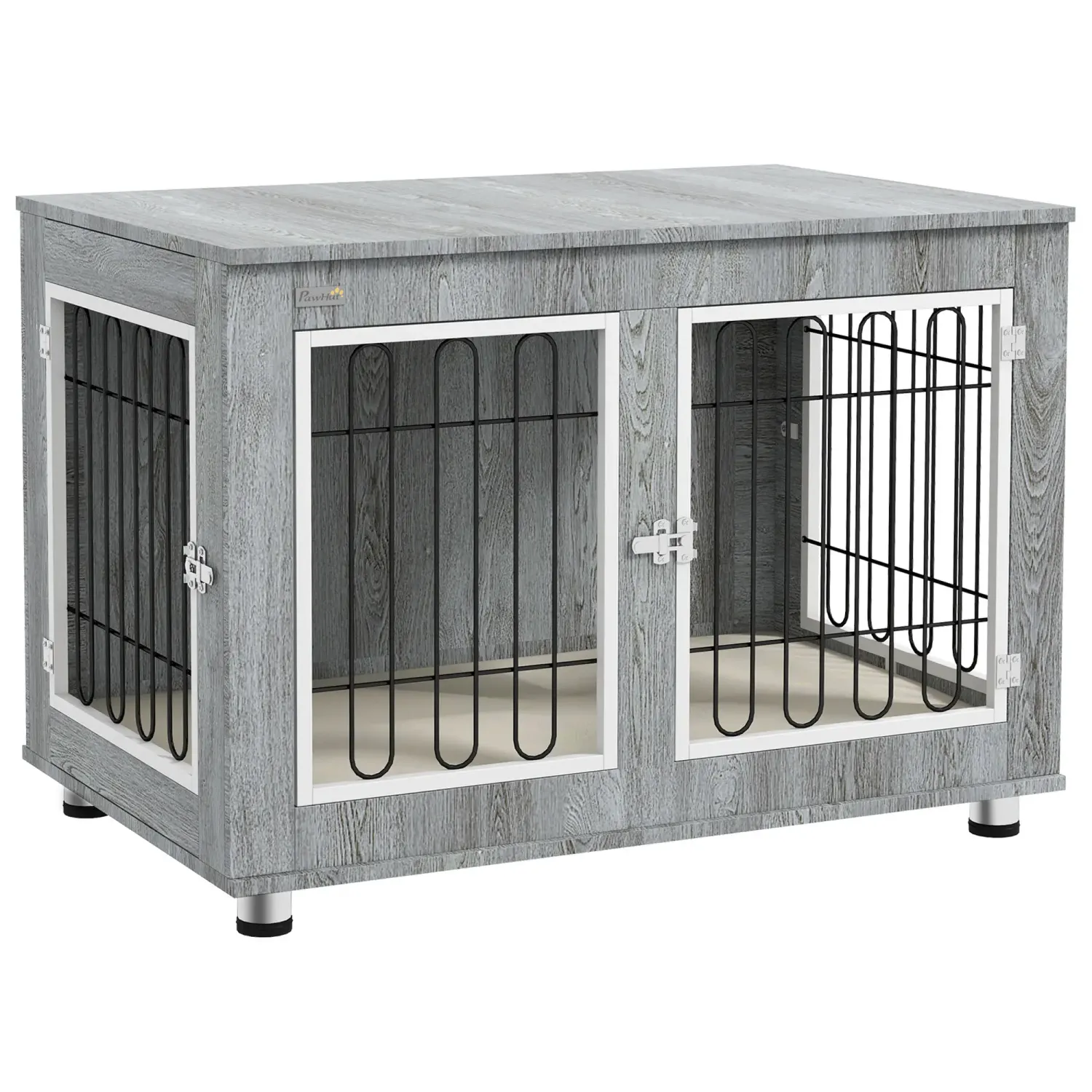 Hundebox, Hundekäfig waschbares Polster, 2 Verriegelungen, 90 cm x 58 cm x 65 cm, Grau