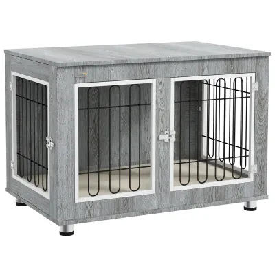 Hundebox, Hundekäfig waschbares Polster, 2 Verriegelungen, 90 cm x 58 cm x 65 cm, Grau