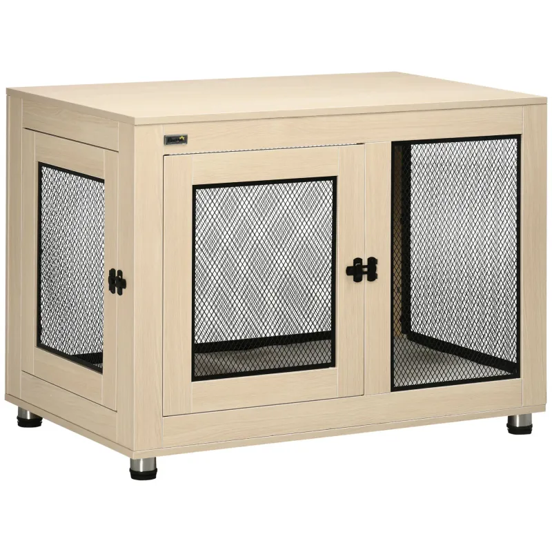 Heim-Hundebox, Modernes Design, verriegelbar, 2 Türen, 94 cm x 60 cm x 71,5 cm, Natur + Schwarz