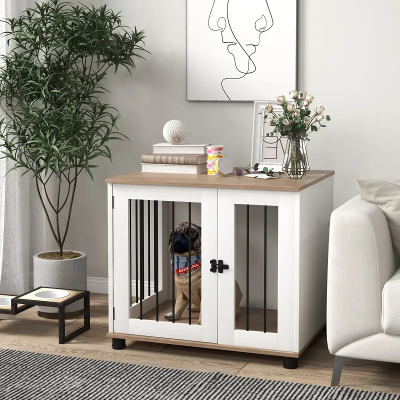 2 in 1 Heim-Hundebox & Beistelltisch Weiss (73x60x68 cm) – Eleganz & Sicherheit!