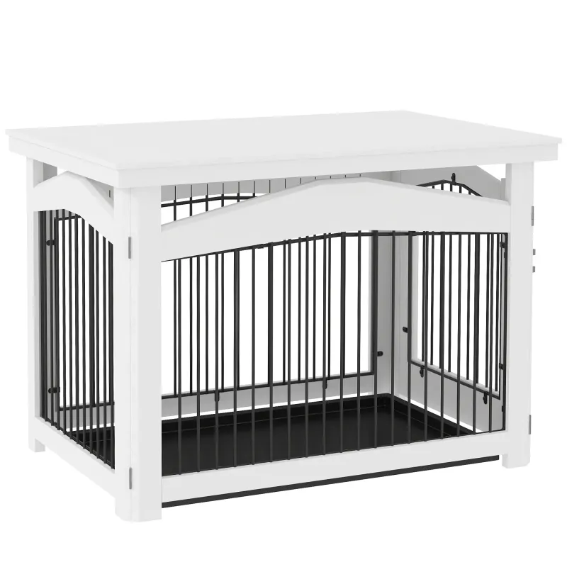 2 in 1 Heim-Hundebox, Hundekäfig Beistelltisch für mittelgrosse Hunde weiss
