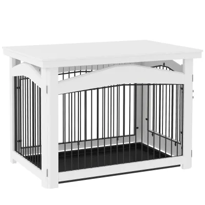2 in 1 Heim-Hundebox, Hundekäfig Beistelltisch für mittelgrosse Hunde weiss
