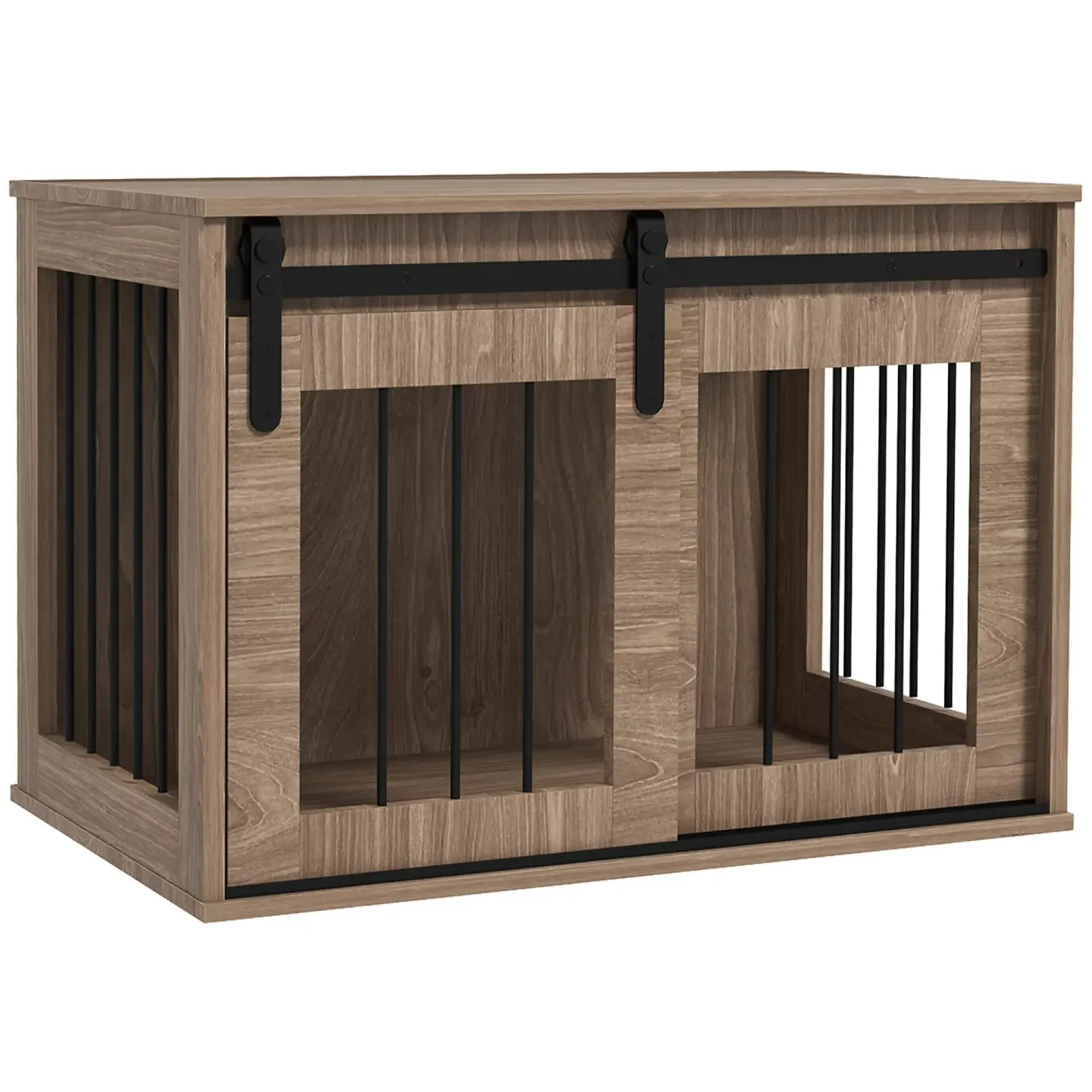 Hundebox, Hundehütte für innen mit Schiebetür, Metall Holzoptik