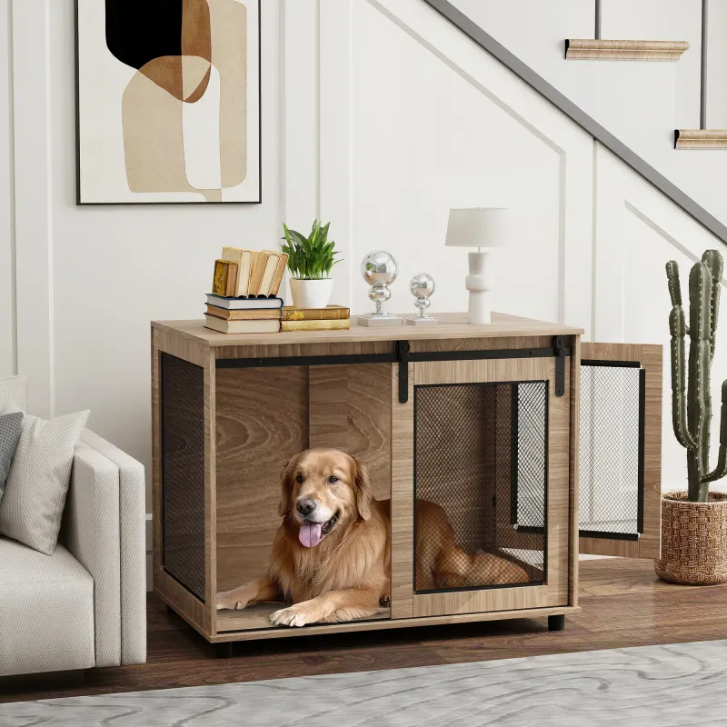 Hundebox Hellbraun (98x60x78 cm) – Sicher, Belüftet & Geräumig