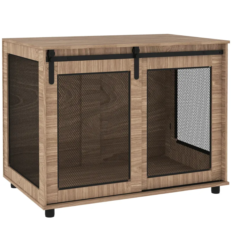 Hundebox, Transportbox für Hunde, Rückzugsbox für Haustiere, verschliessbare Türen, 98 x 60 x 78 cm, Hellbraun