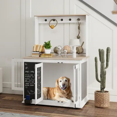 Hundebox Weiss – Regal, Haken & Tafel für Grosse Hunde (98x65x150 cm)