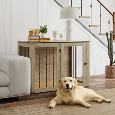 Hundebox, Hundekäfigfür grosse Hunde, Hundehütte, Indoor, Eiche