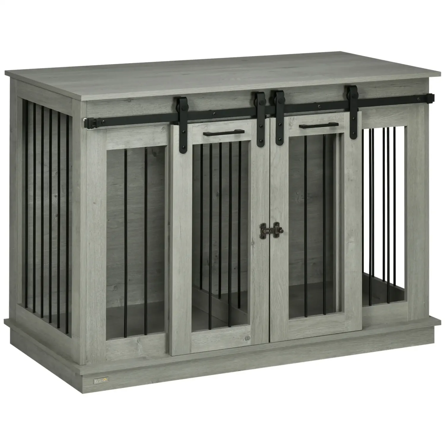 Heim-Hundebox, Hundekäfig mit Trennwand für 2 Hunde, rustikales Design, verriegelbar, Grau