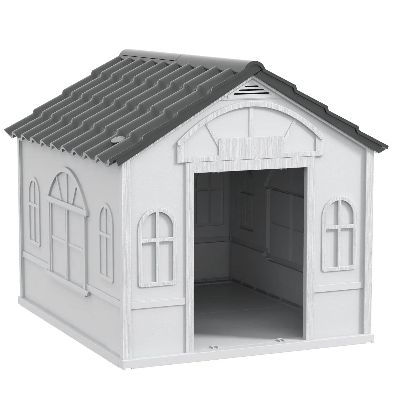 Hundehütte mit Satteldach, wetterfest, Kunststoff, 65 x 75,7 x 63 cm, Grau