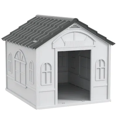 Hundehütte mit Satteldach, wetterfest, Kunststoff, 65 x 75,7 x 63 cm, Grau