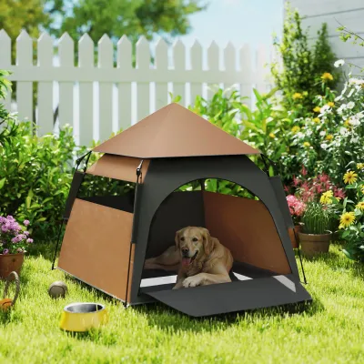 Camping-Haustierzelt – Hundezelt, Hundehütte klappbar, wetterbeständig, Dunkelbraun