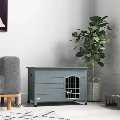 Hundehütte Hundehaus mit Tür – Hundebox, Tannenholz, Dunkelgrau