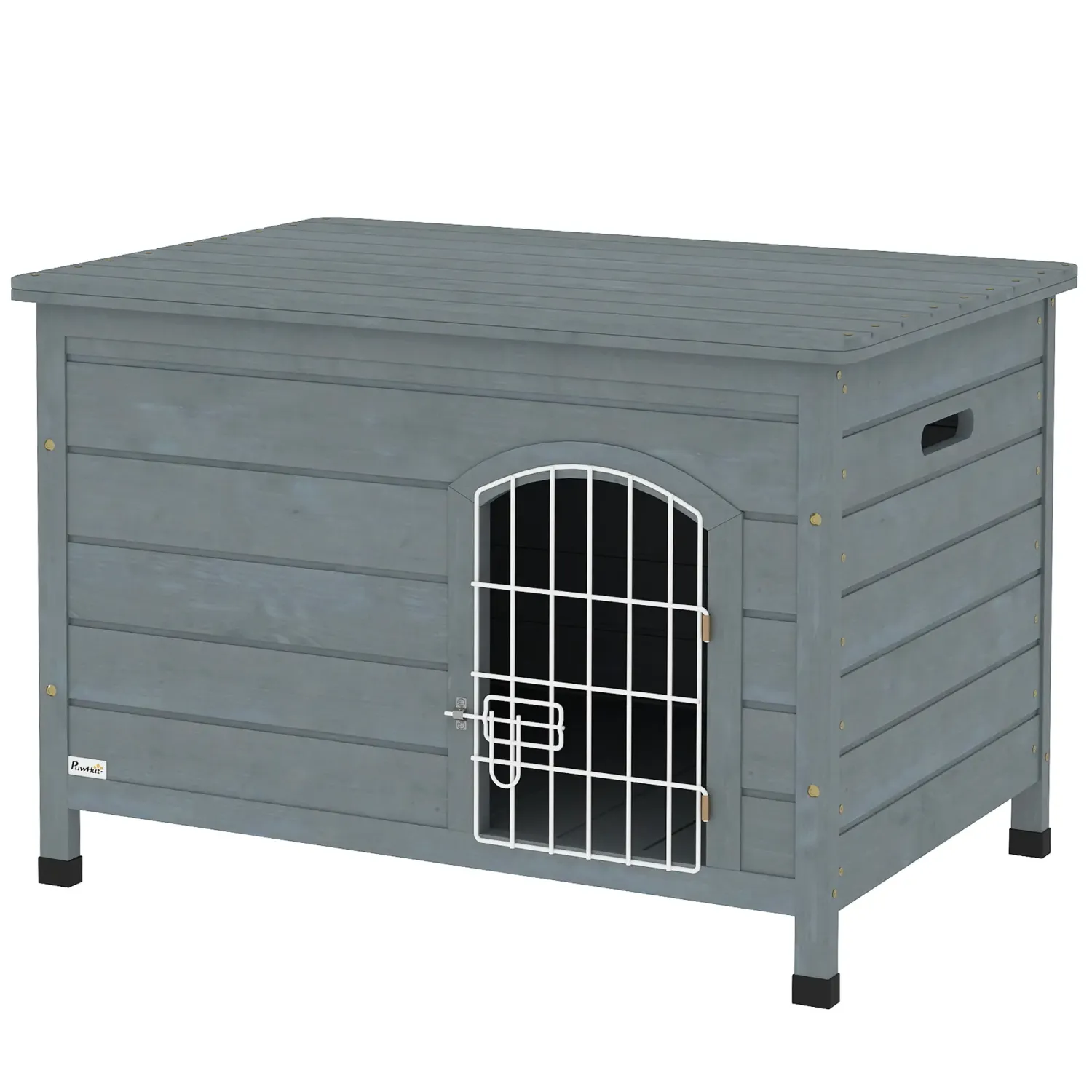 Hundehütte, Hundehaus mit Tür, Hundebox, mit Deckel, Dunkelgrau