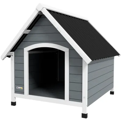 Hundehütte aus Holz für draussen mit herausnehmbarem Boden, 84 x 99 x 87 cm Grau