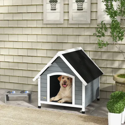 Outdoor Hundehütte aus Holz – herausnehmbarer Boden, erhöht, Grau